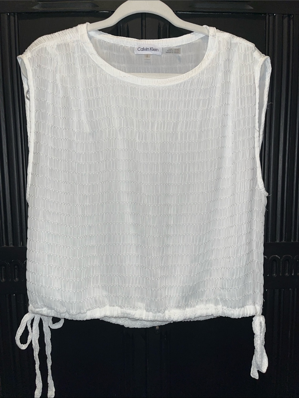 Calvin Klein White Textured Drawstring Tank Top, Large